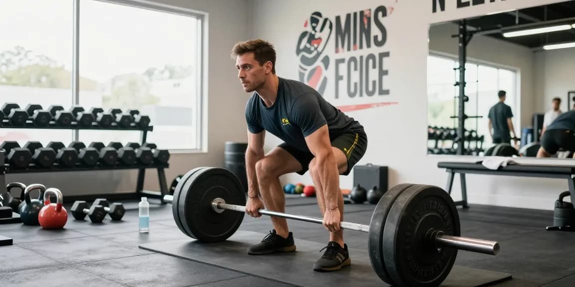 Gym wear men Australia displayed in a vibrant fitness studio during a deadlift session, showcasing powerful athleticism and focus.