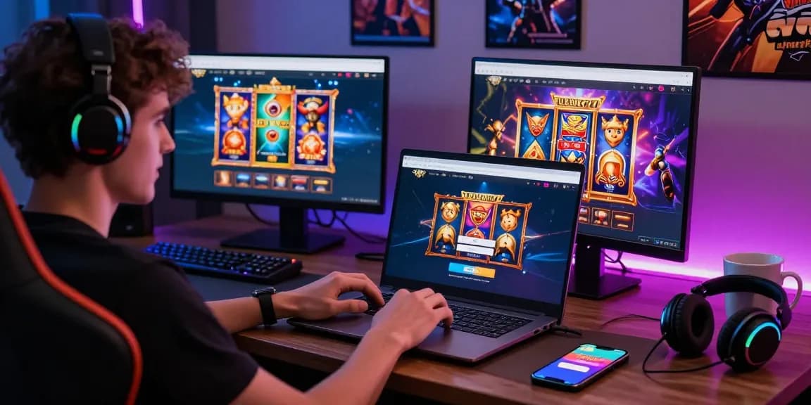Proses Login LUXURY777 dengan pengguna menikmati permainan slot online di laptop yang stylish.