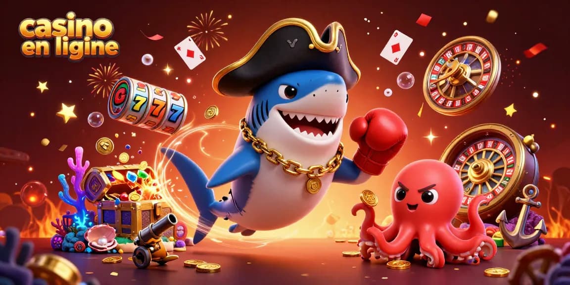 Jouer au casino en ligne avec des personnages marins amusants dans une illustration colorée.