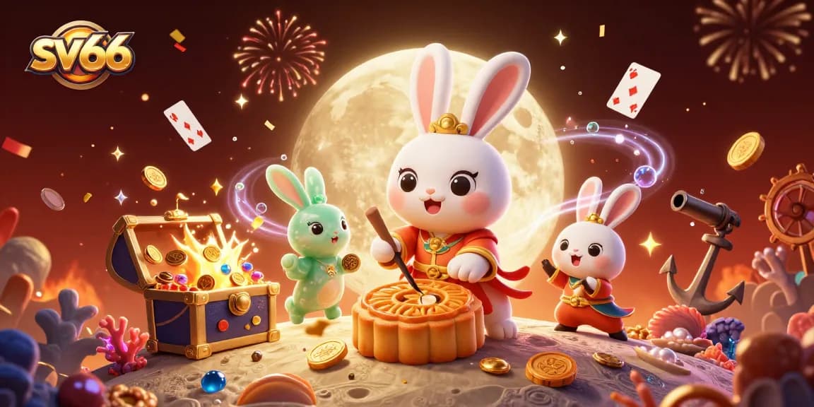 Win big at sv66 with magical moon rabbits unveiling poker treasures in a captivating 3D casino scene.