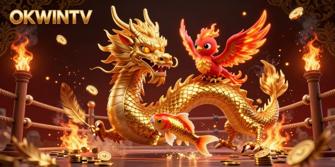 Engage with OKWINTV's thrilling betting experience through this rich 3D illustration featuring a golden dragon.