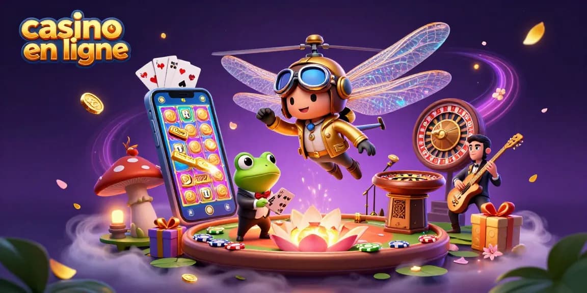 Jouez au casino en ligne avec des machines à sous animées et un croupier set de cartes.