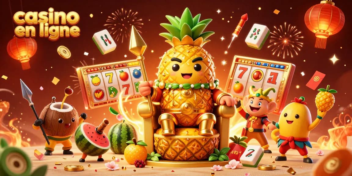 Jouez au casino en ligne avec le roi ananas et des personnages colorés dans un monde tropical