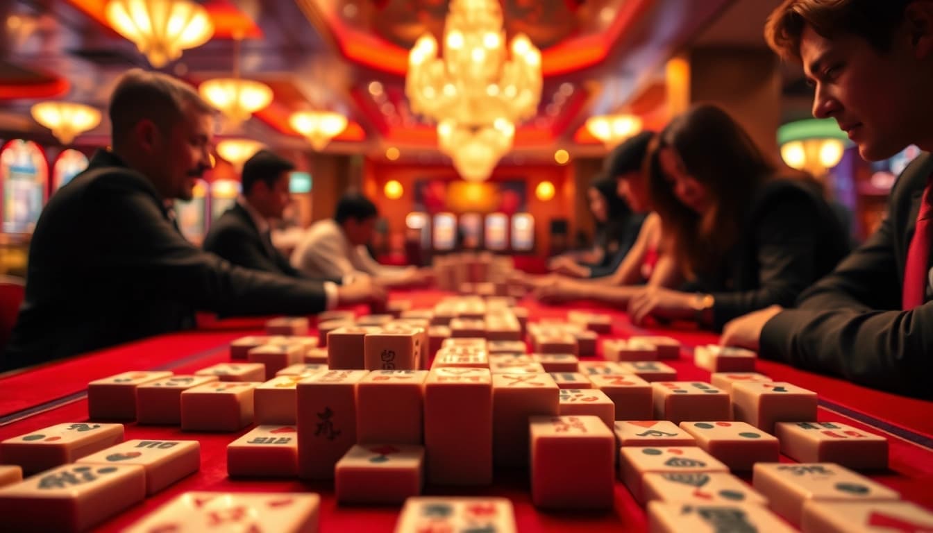 Permainan bossmahjong yang seru di kasino dengan pemain fokus dan grafik yang hidup.