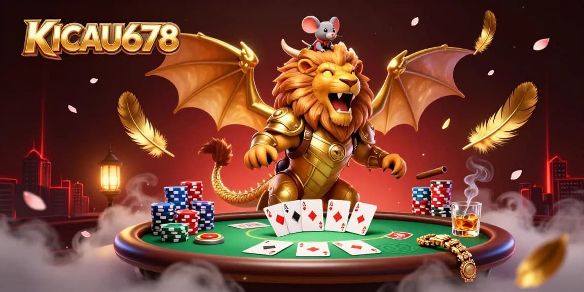 KICAU678 offers thrilling poker action with 3D chimera creature and vibrant casino elements.