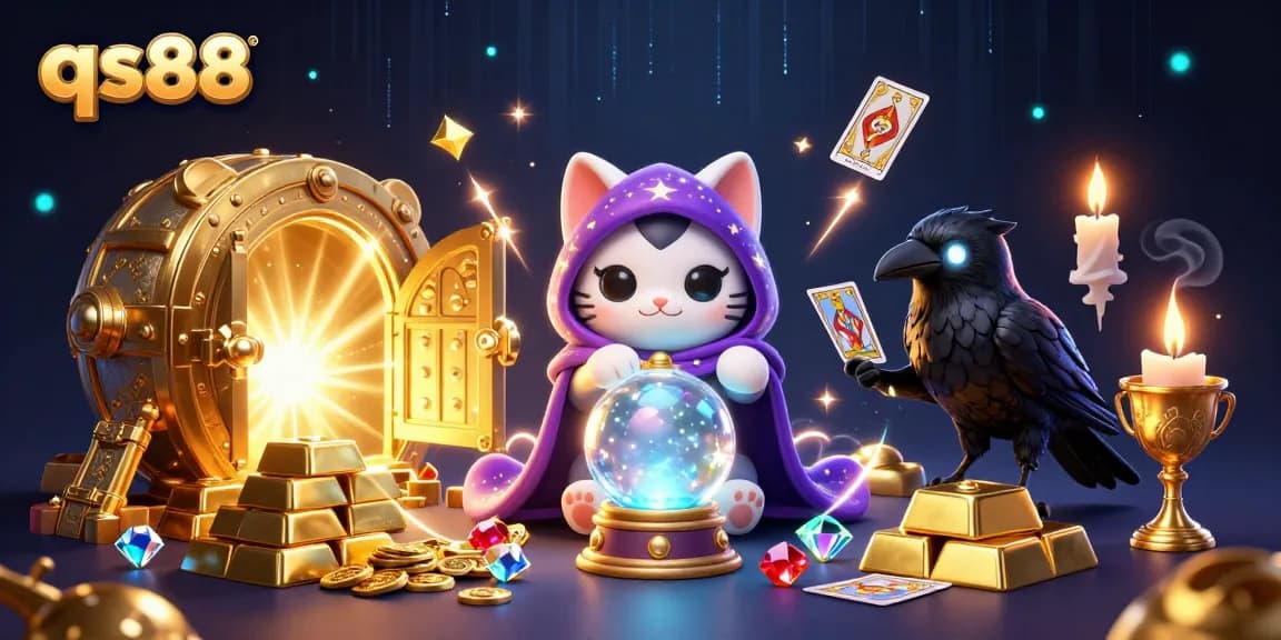 Experience the vibrant gaming environment of qs88 with a magical fortune teller and treasures.