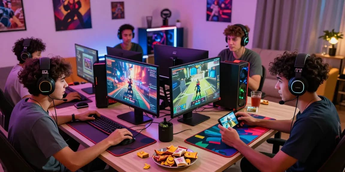 Exciting gaming atmosphere with diverse gamers enjoying mantra88 online games together in a cozy setting.
