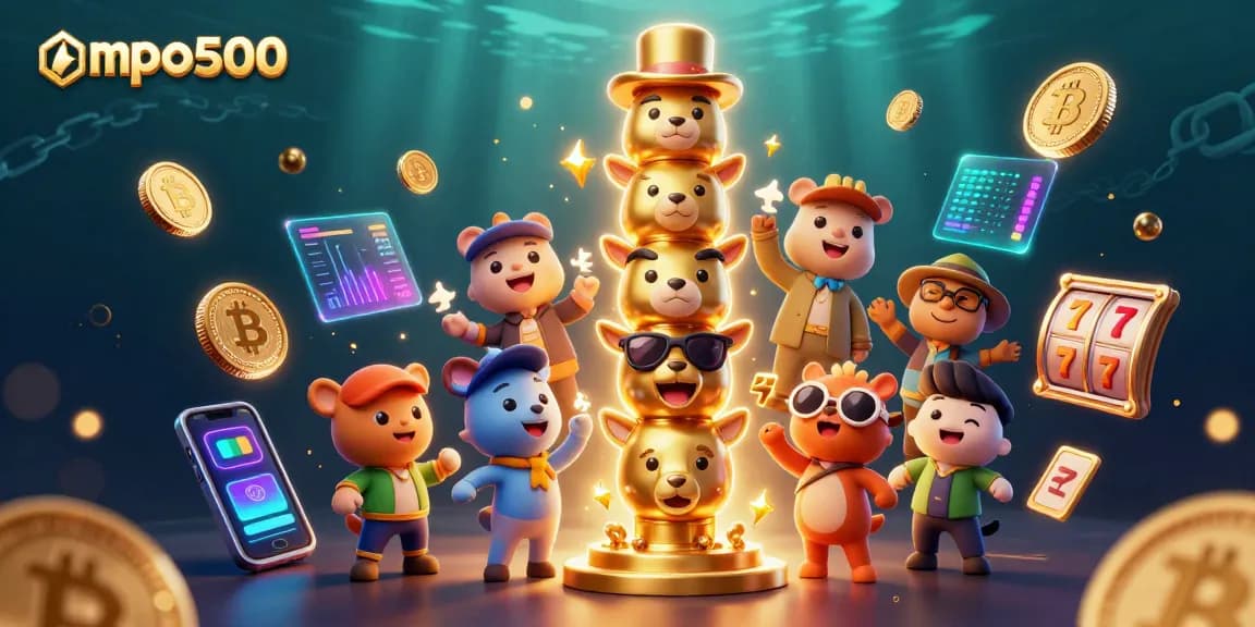 Engage with mpo500 while playing a dynamic casino scene featuring a golden totem pole and crypto elements.