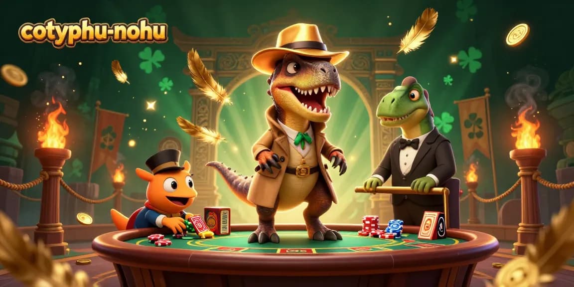 Cotyphu-nohu velociraptor card counter plays inconspicuously at a blackjack table amidst animated casino action.