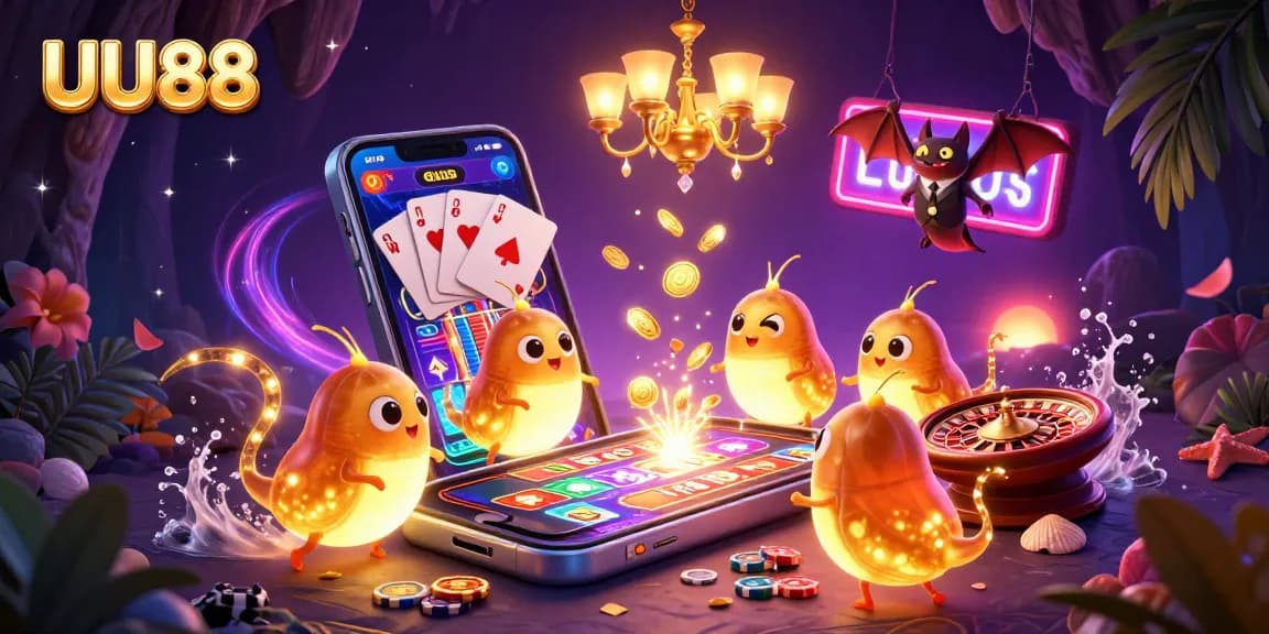Experience thrilling online gaming at UU88 with unique glowworm-themed casino illustration.