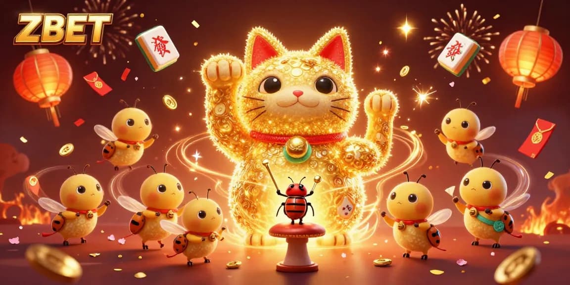 Engage with ZBET's colorful casino variety featuring a lucky cat and lively elements.