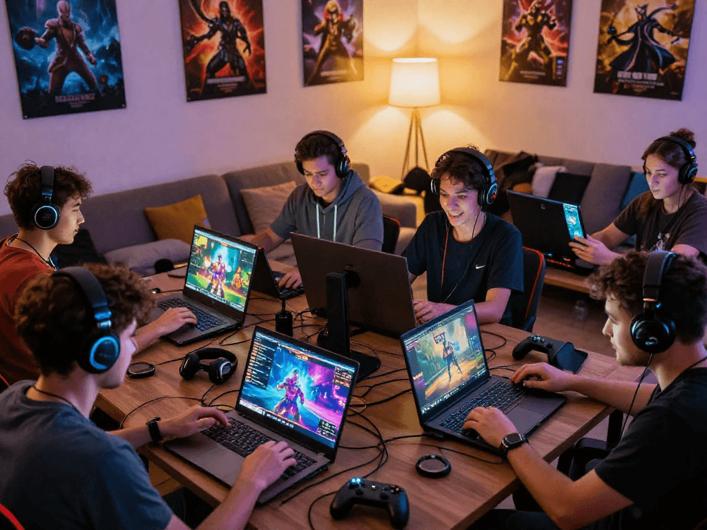 Players immersed in exciting porn game experiences on various devices, showcasing vibrant graphics and community fun.