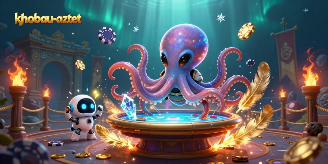 Experience thrilling gameplay in khobau-aztec with shimmering poker tables, alien characters, and exciting gambling action.