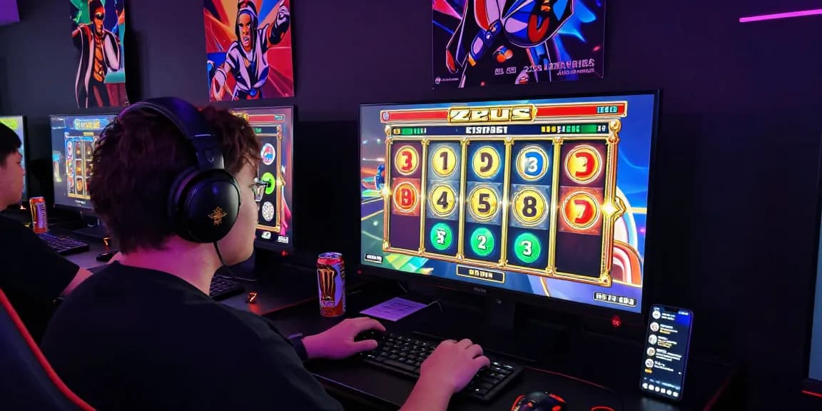 Engaging online gaming experience with slot raja theme, player immersed in Zeus game.