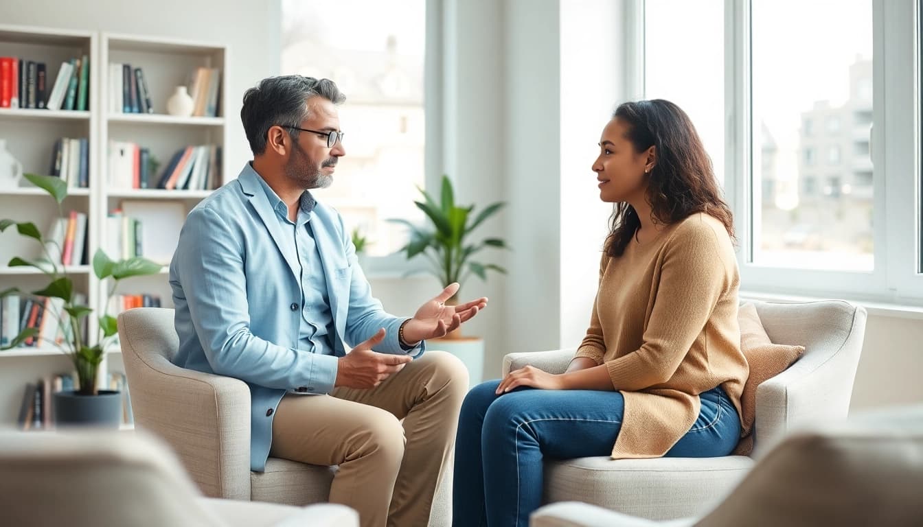 Engaging session showcasing PTSD Therapy with a therapist supporting a client.