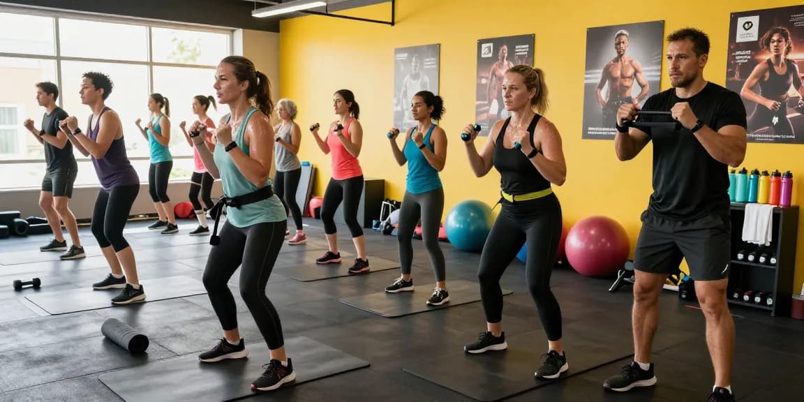 Group training session with Medi Pharma Steroids emphasizing fitness and wellness atmosphere.
