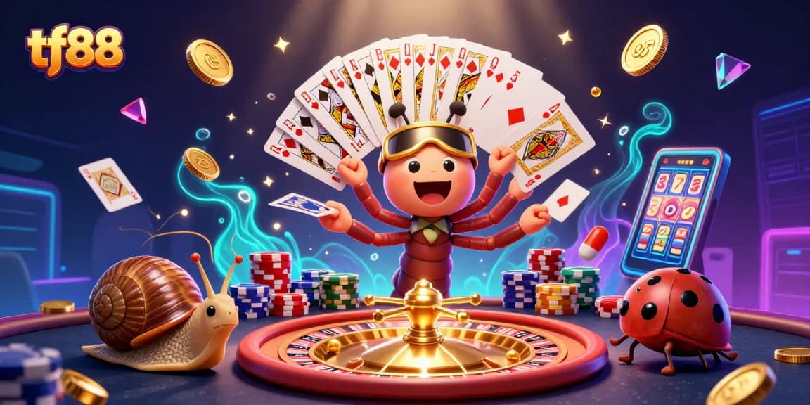 Experience excitement with tf88, a vibrant 3D casino scene featuring animated characters and dynamic gaming elements.