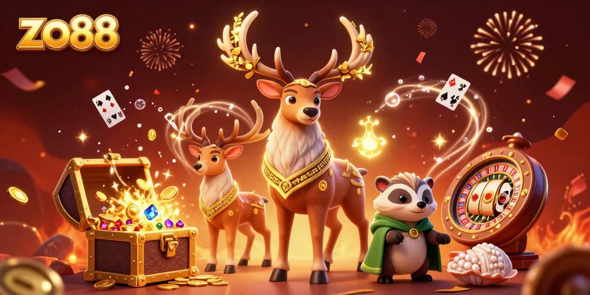 Join the action at zo88 with vibrant casino games and festive elements, creating an immersive gambling scene.