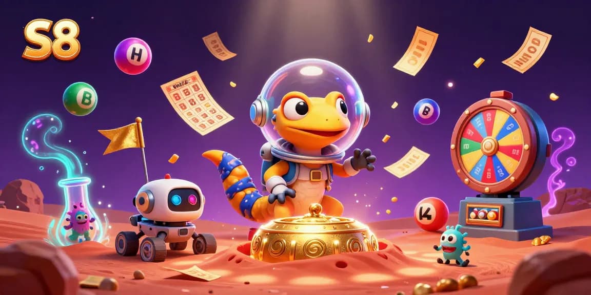 Experience S8's thrilling golden casino, with vibrant games and rewards amidst alien adventures.