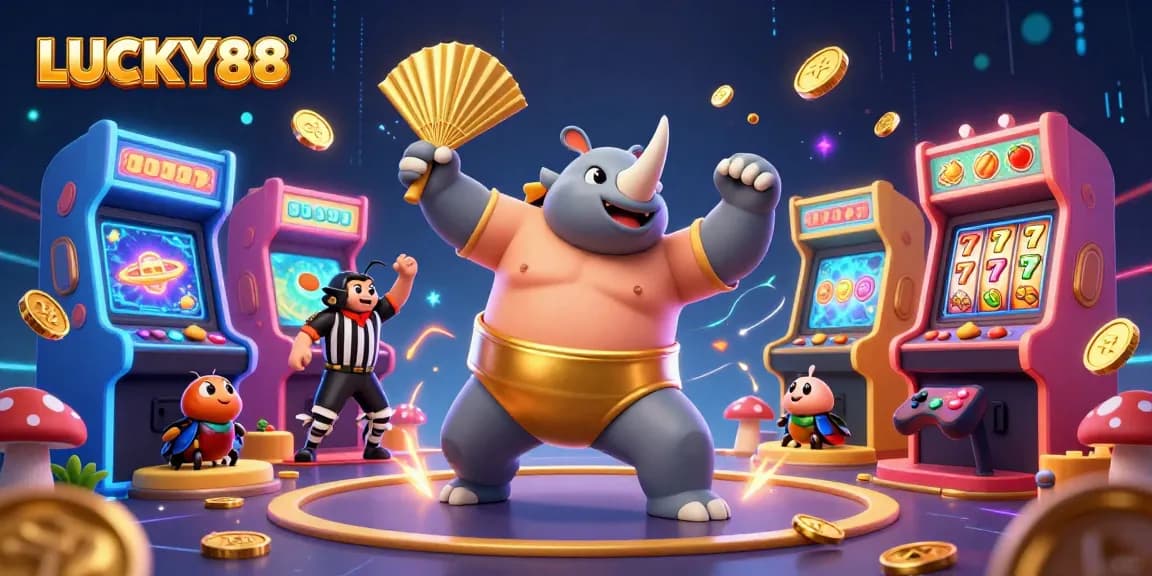Engage in thrilling gameplay with LUCKY88 as the sumo champion beetle captures the casino spirit.