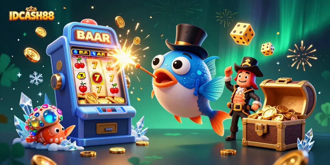Experience IDCASH88's thrilling underwater casino adventure with vibrant characters and dazzling slot machine wins.