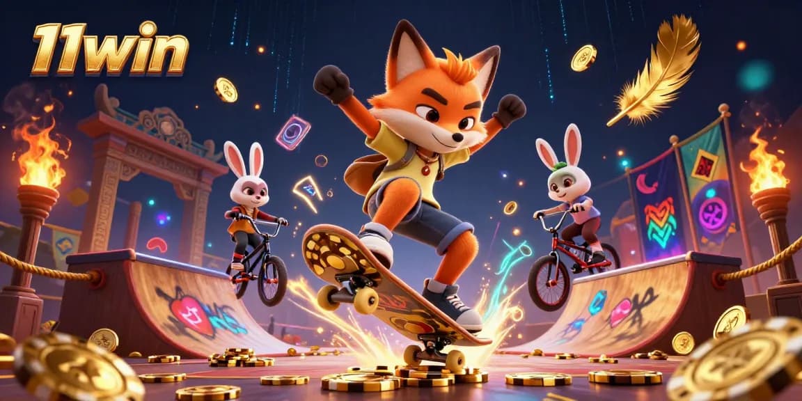 Engage with the thrilling 11win casino experience through animated action in a vibrant digital illustration.