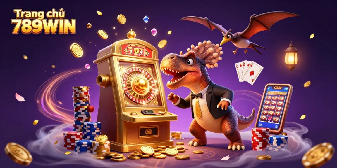 Experience the excitement of Trang chủ 789WIN with a thrilling scene featuring dinosaurs and jackpots.