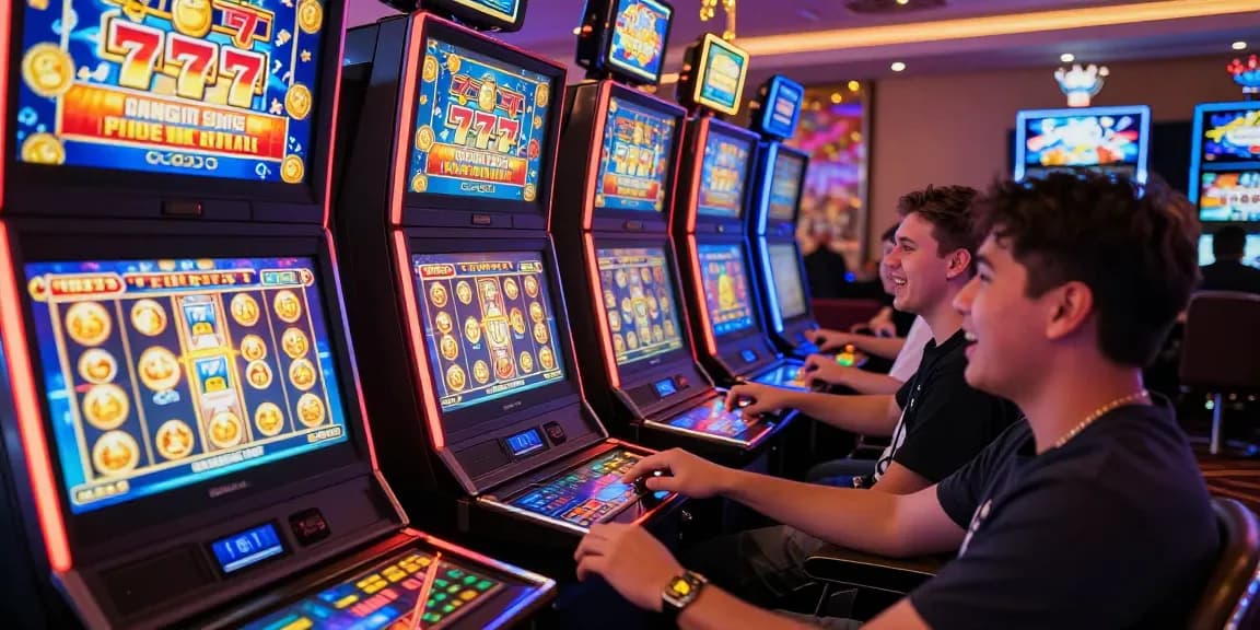 Exciting online gaming with players enjoying slot gacor 777 machines in a vibrant casino.