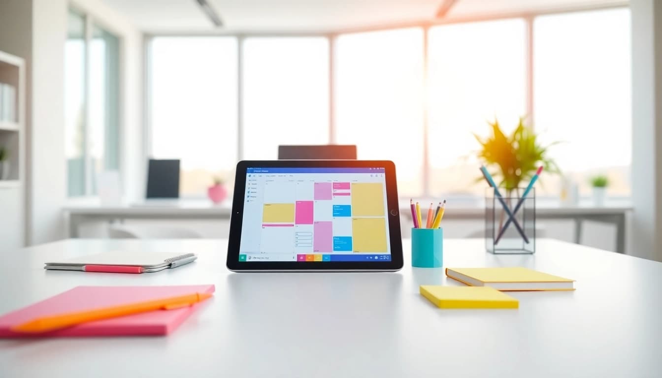 Engaging digital planners highlighting organization and productivity features on a stylish desk.