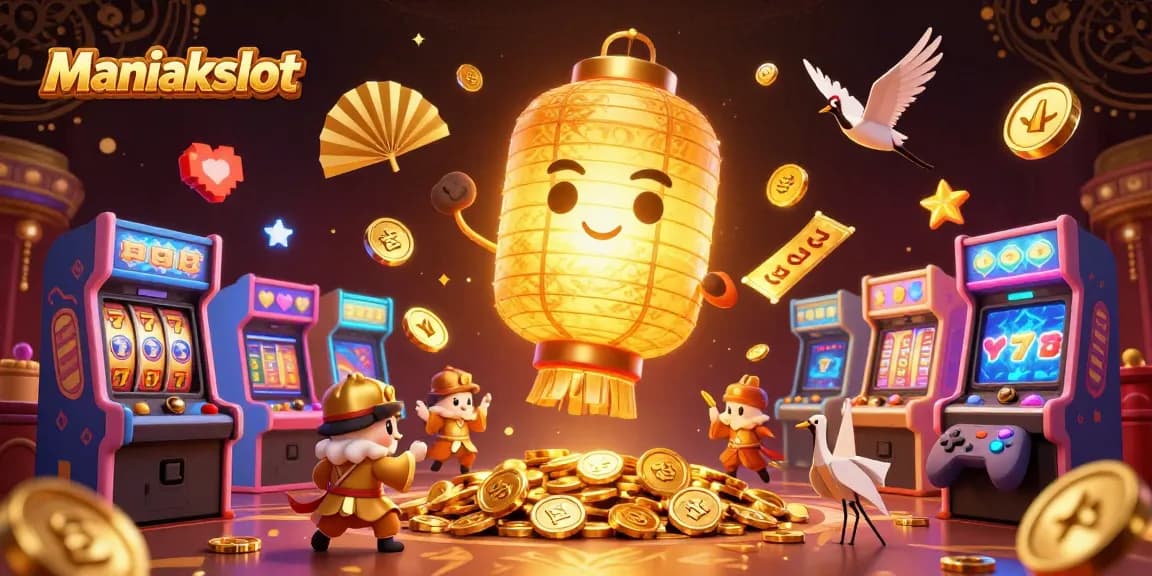 Experience an exciting night at Maniakslot with vibrant 3D casino elements and lucky symbols.