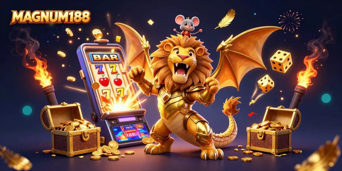 Experience the thrill of MAGNUM188 with a fantastic jackpot scene featuring dynamic casino elements.