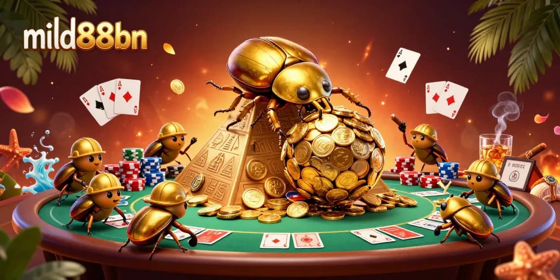 Bet on mild88bn with golden themed casino elements in a vibrant 3D illustration.