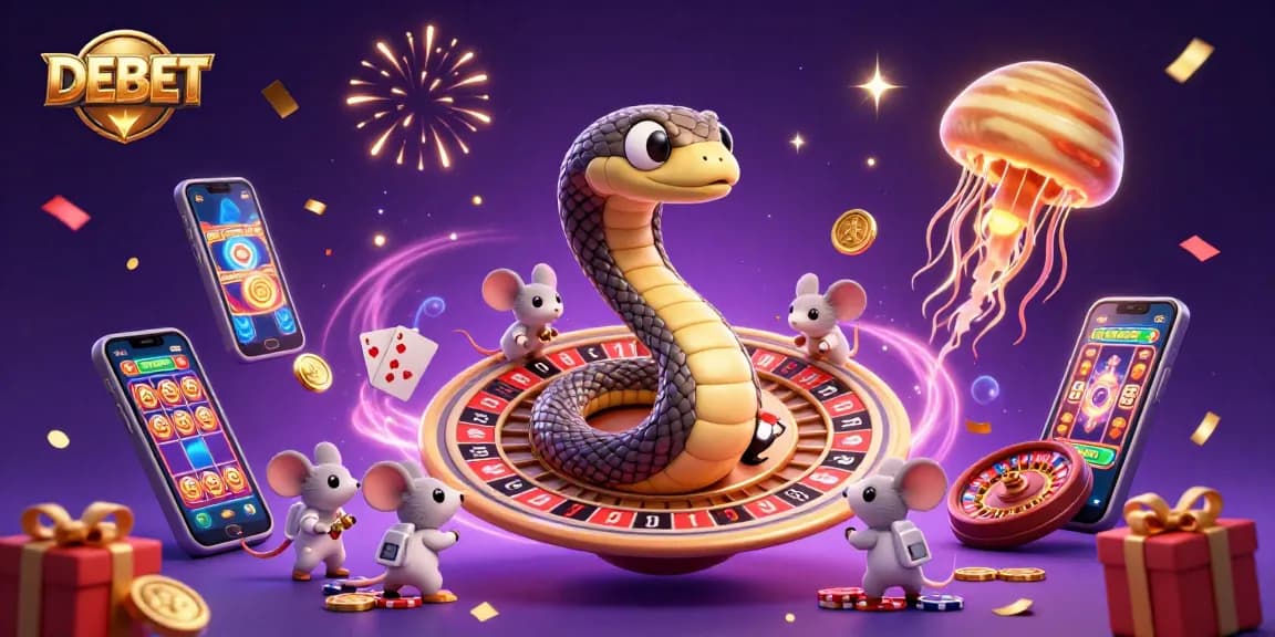 Place bets in the cosmic casino DEBET with a playful Saturn snake and astronaut mice.