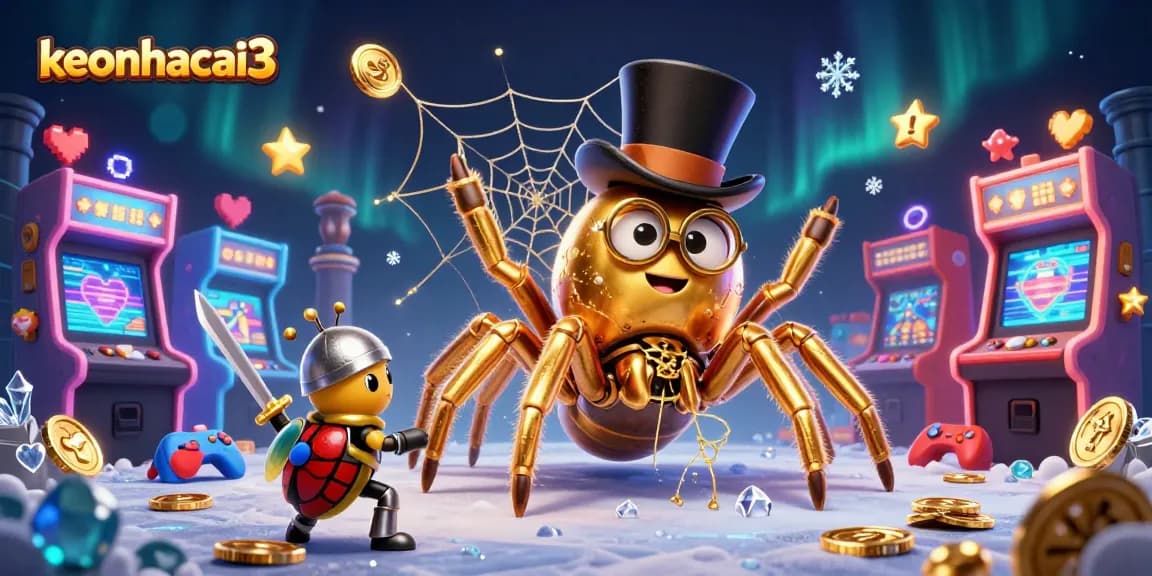 Engage with keonhacai3's vibrant casino scene featuring a golden tarantula and a beetle knight.