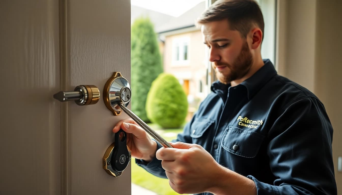Skilled Essex locksmith repairing a door lock, showcasing expert craftsmanship in a residential setting.