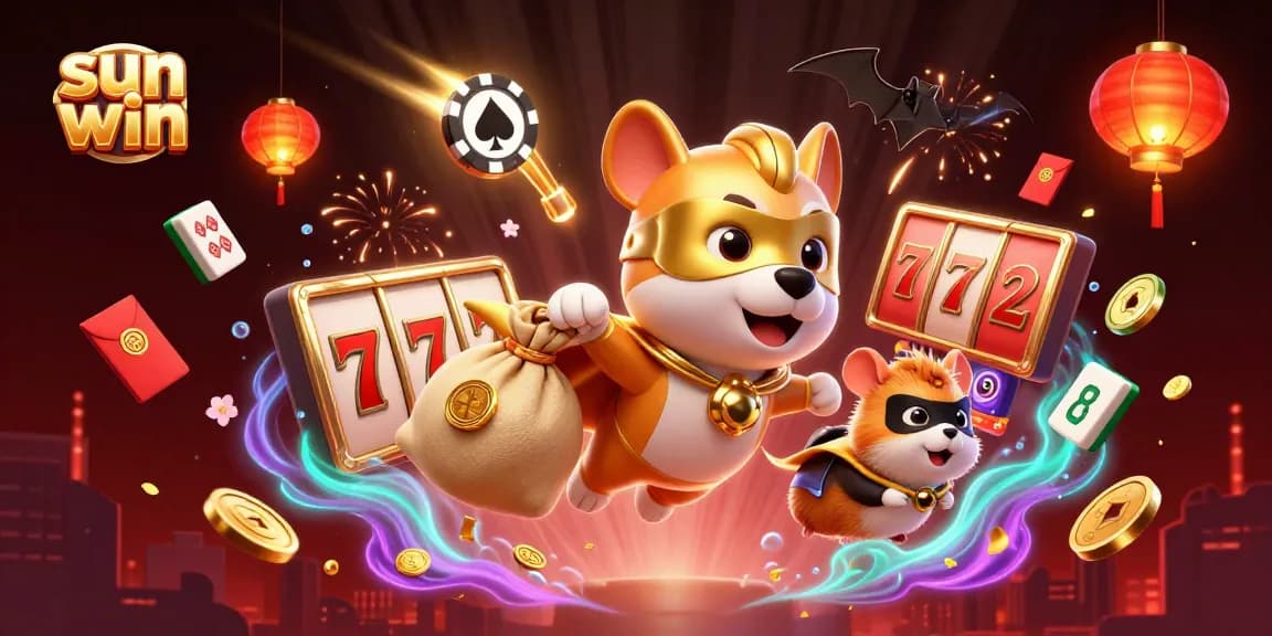 Engage with a colorful casino scene showcasing the sun win adventures of a superhero dog.