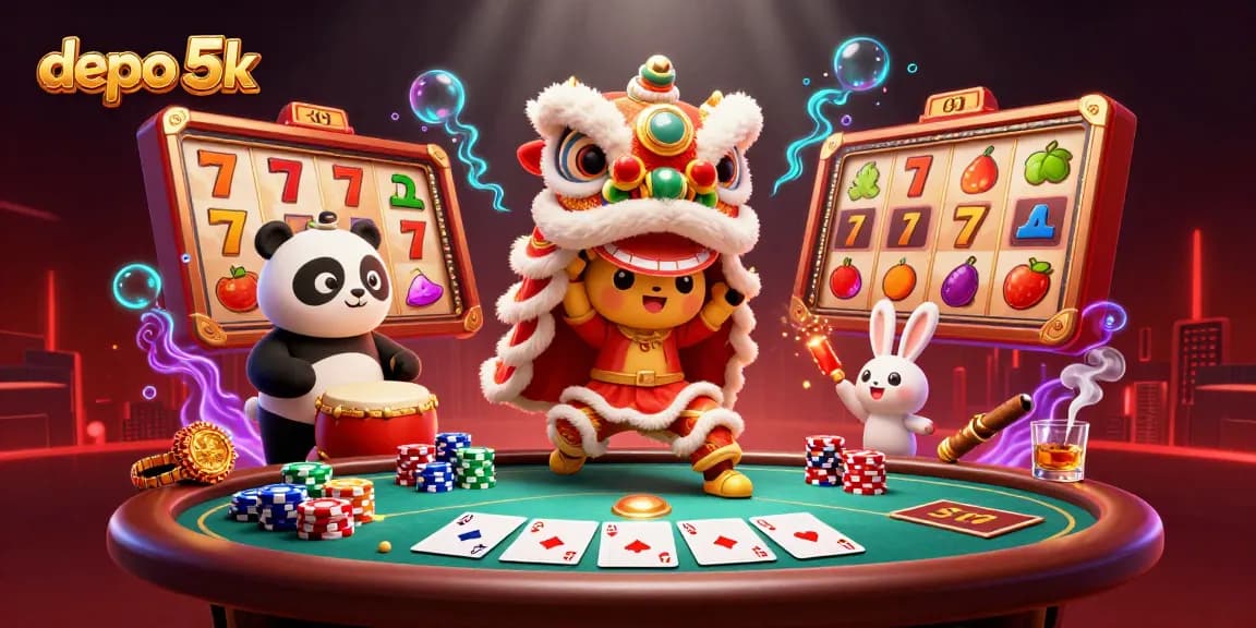 Permainan peluang di depo 5k dengan fitur menarik dan simbol slot, gaya hidup glamor.
