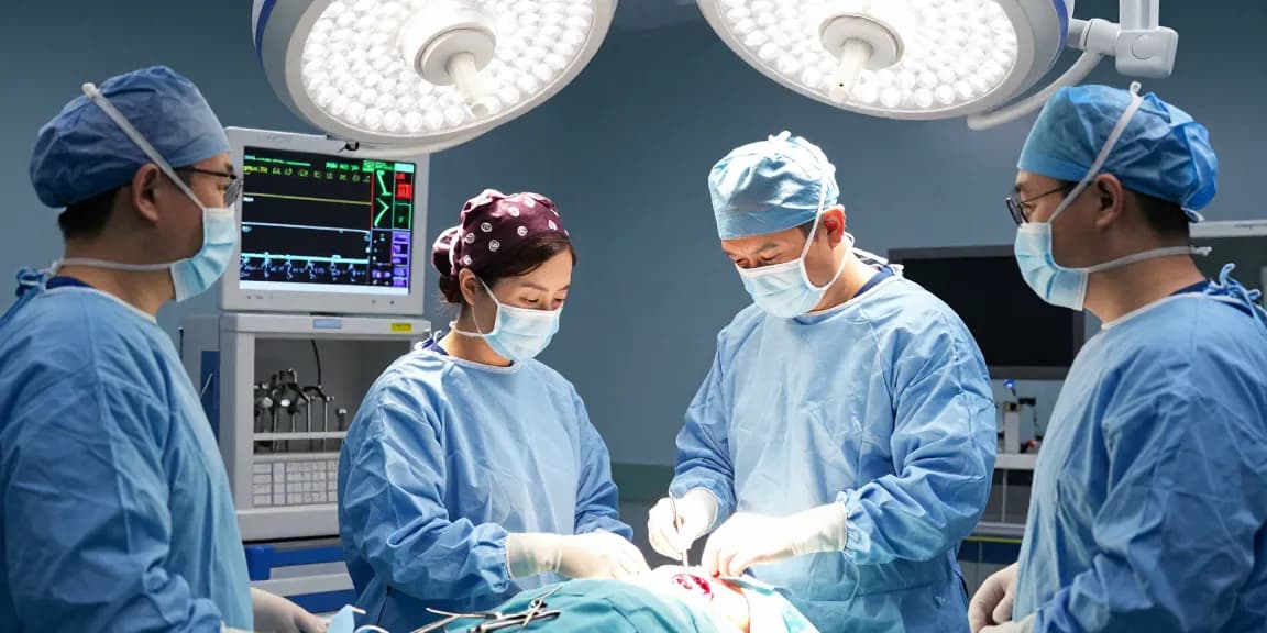 In the operating room, a neurosurgeon performs beyin tümörü ameliyatı surrounded by a focused surgical team and state-of-the-art medical equipment.