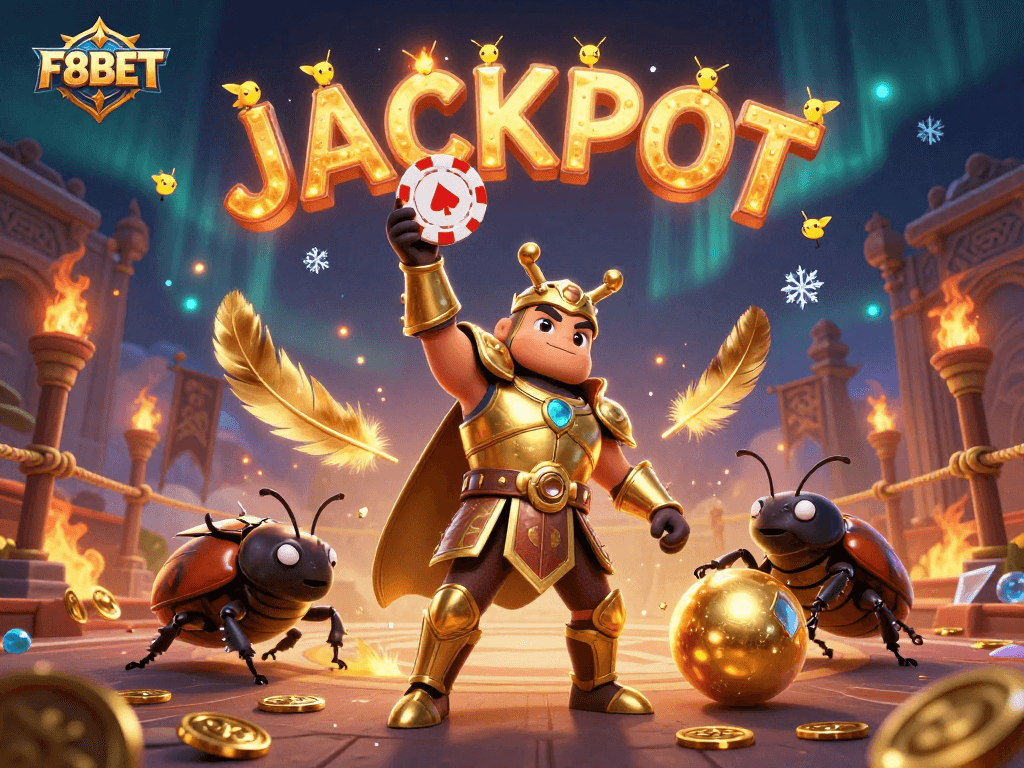 Engage in thrilling gameplay with F8BET as hercules beetle celebrates a jackpot win.