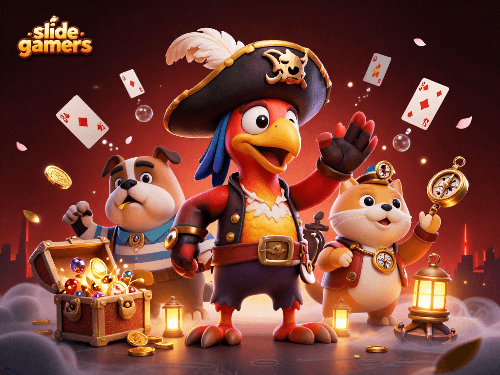 Engage with exciting gameplay at slidegamers featuring dynamic 3D cartoon characters and casino elements.