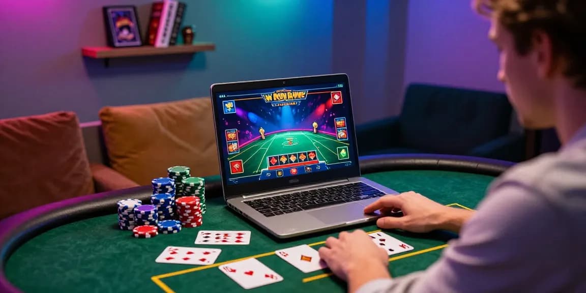 Engaging scene of a user enjoying 92dadu online casino gaming with vibrant graphics and poker chips.
