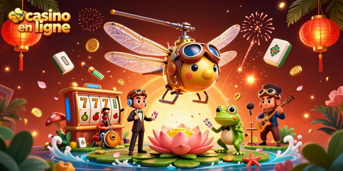 Jouer au casino en ligne avec un pilote de libellule, un croupier grenouille et des musiciens crickets.