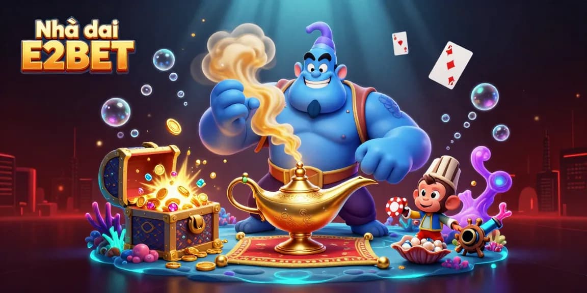 Engage with Nhà cái E2BET's captivating 3D casino illustration featuring vibrant casino elements.