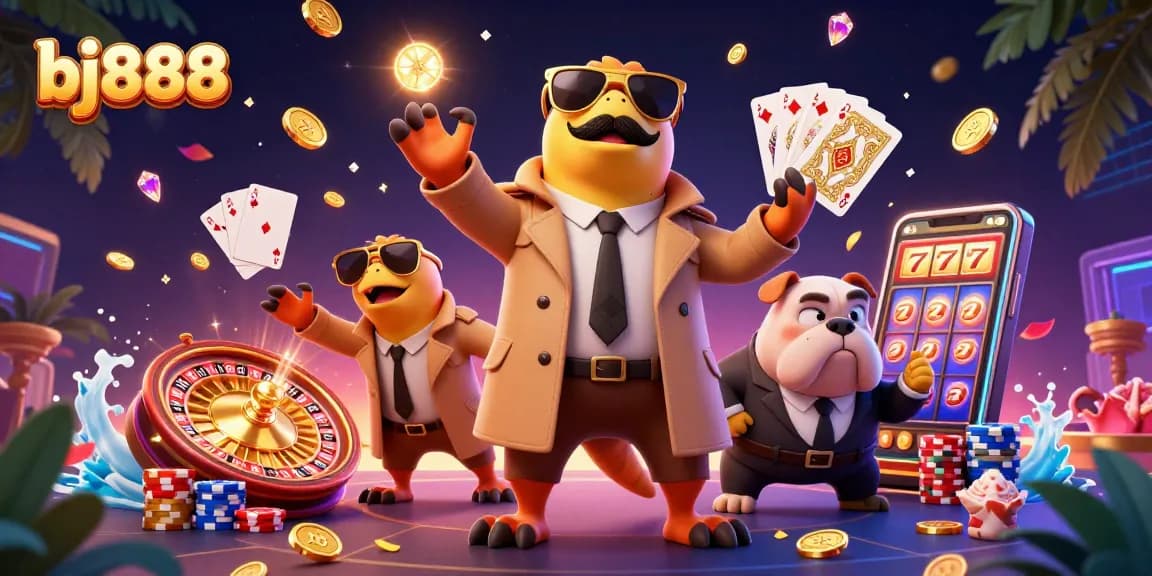 Place bets and win big at bj888 with animated raptors and casino elements in a vibrant scene.
