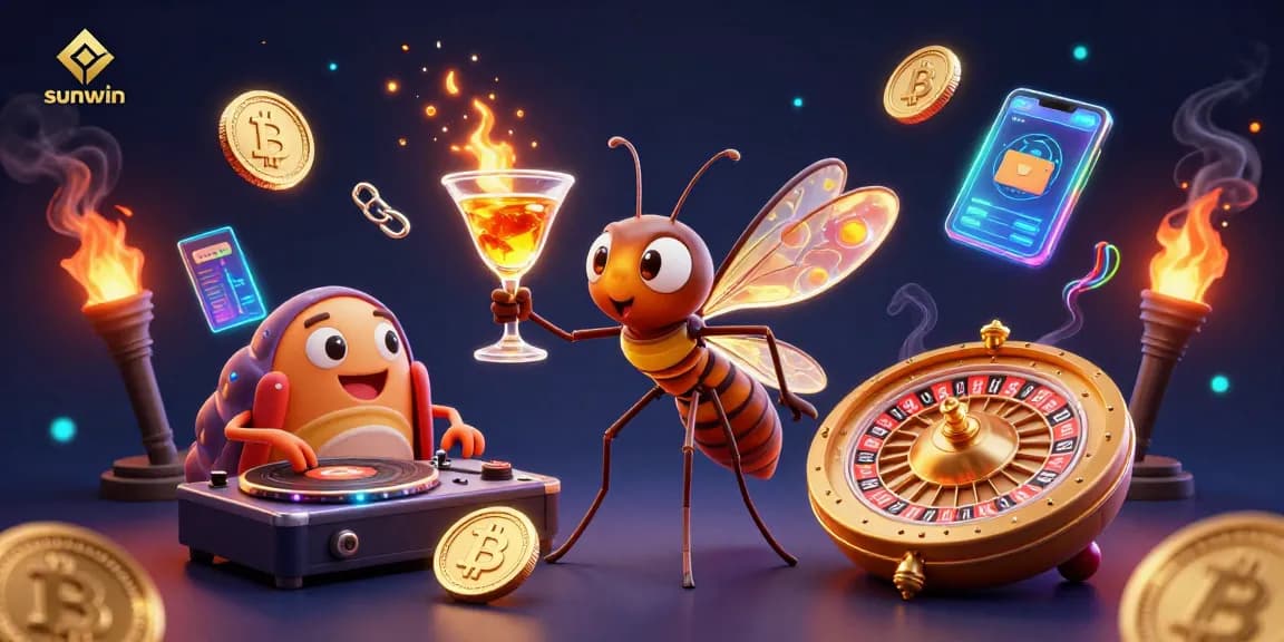 Experience sunwin's vibrant casino atmosphere with a unique cartoon character ensemble.