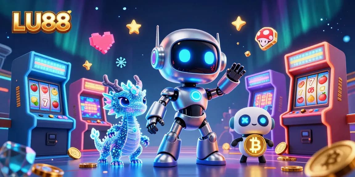 Experience thrilling gameplay with LU88's exciting arcade and casino elements in a vibrant digital illustration.