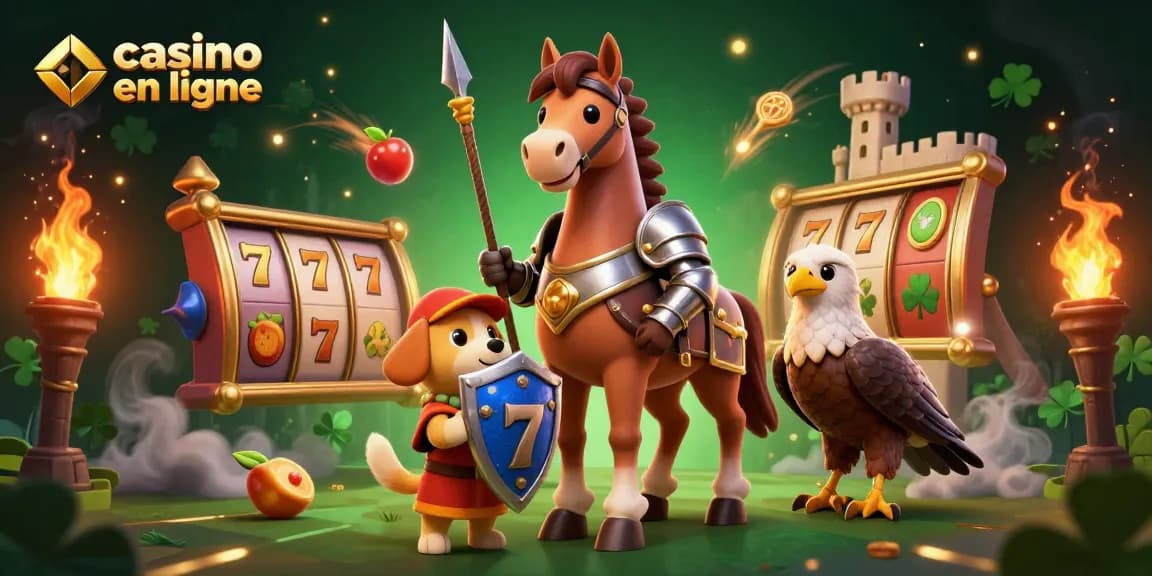 Jouez au casino en ligne avec un chevalier médiéval, un chiot écuyer et un faucon dans un décor animé.