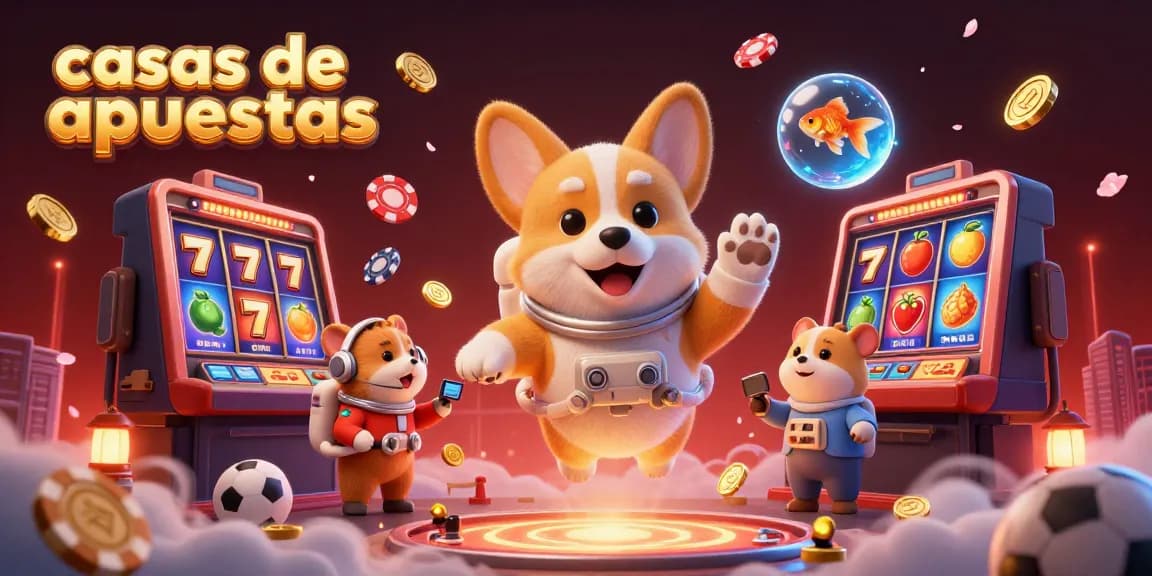 Apuestas emocionantes en casas de apuestas 2026 con un corgi astronauta y elementos de casino flotando
