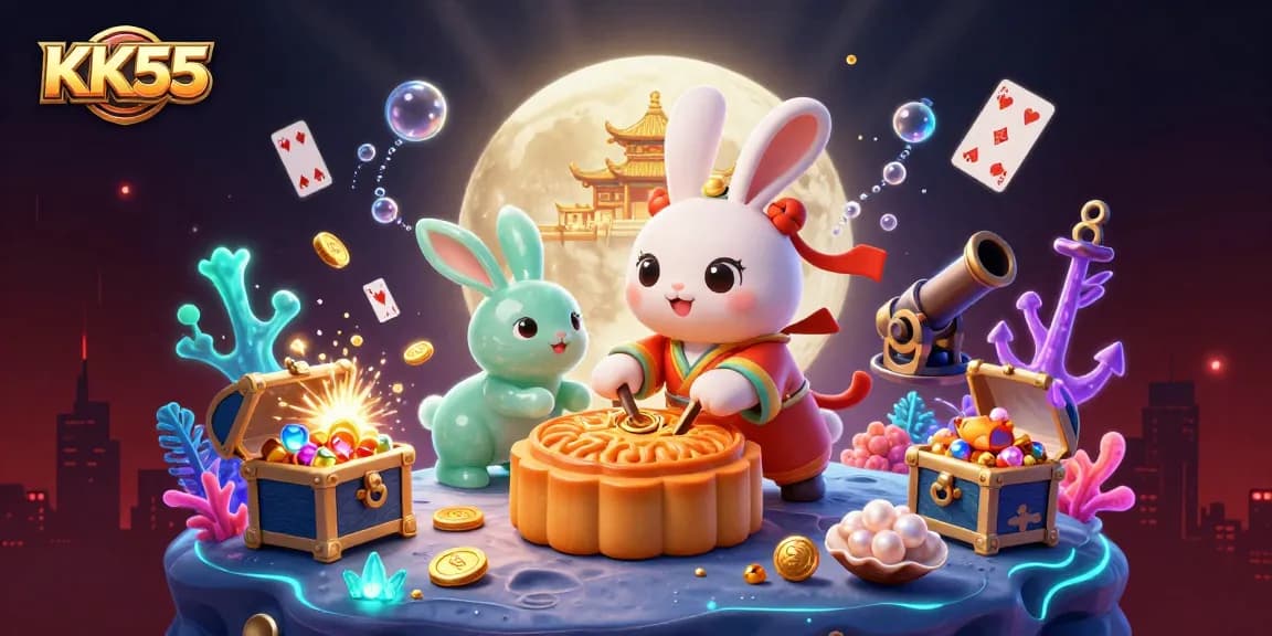 Engage with KK55's vibrant online casino world filled with colorful poker chips and explosive treasure!