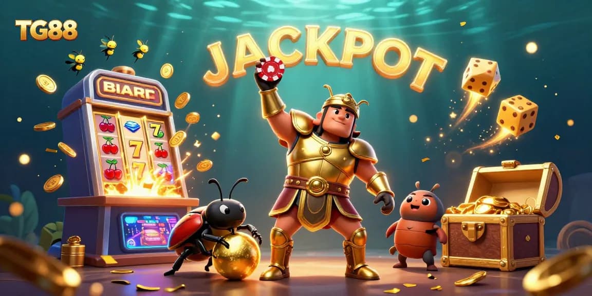 Experience the excitement of TG88 with a vibrant illustration featuring a victorious beetle in gladiator armor.